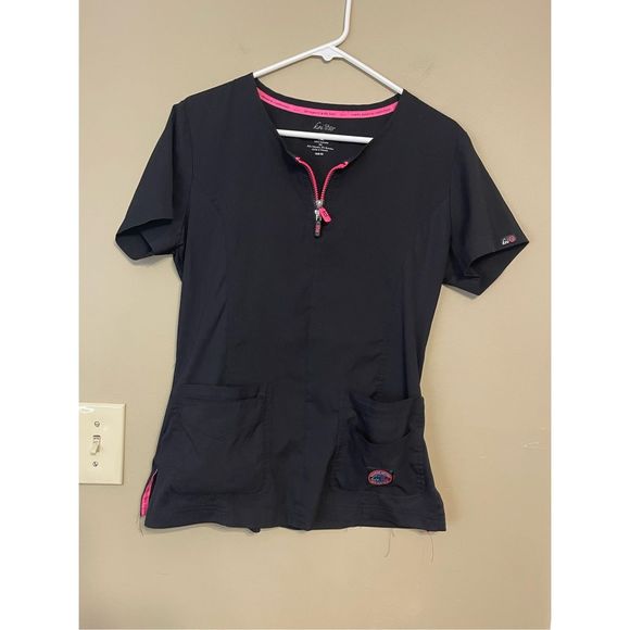 koi Tops Koi Lite Womens Serenity Double Zipper Dobby Slim Fit Black Scrub Top Medium Poshmark